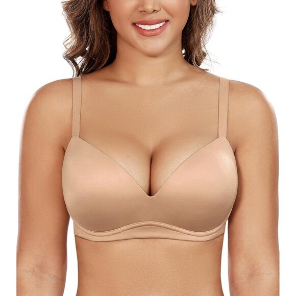 Women's Wireless Push-Up Bra Padded Plunge Support No Underwire - Picture 1 of 6